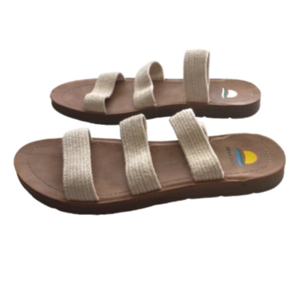 Maui Island Women’s Slip On Sandals Ivory 3 Strap Comfort Size 10M - Picture 2 of 8